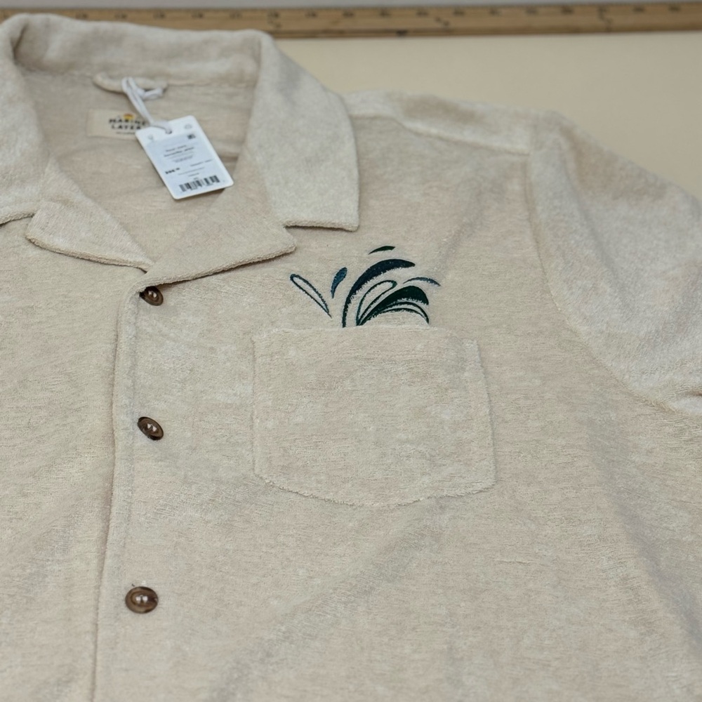 Marine Layer  Men's Textured neutral polo  |Resort Natural Shirt  2 XL size